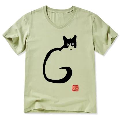 Tokyo-Tiger Calm Cat In Simple Lines V-Neck Classic T-Shirt