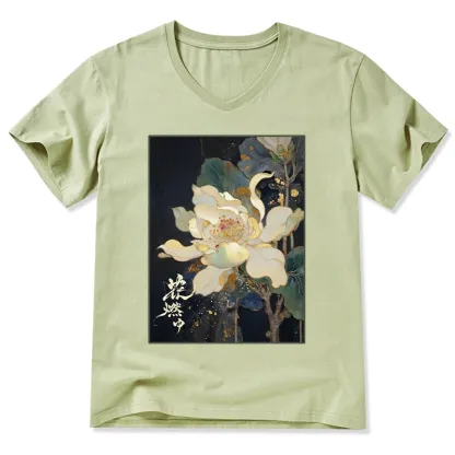 Tokyo-Tiger Lotus Adorned With Golden Specks V-Neck Classic T-Shirt