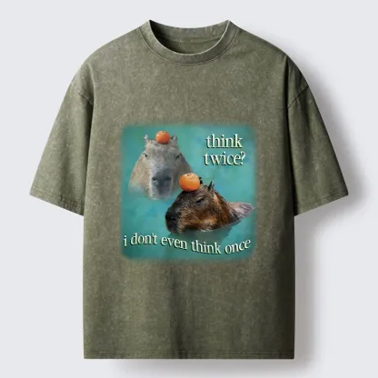 Tokyo-Tiger Capybara Think Twice Funny Meme Washed T-Shirt