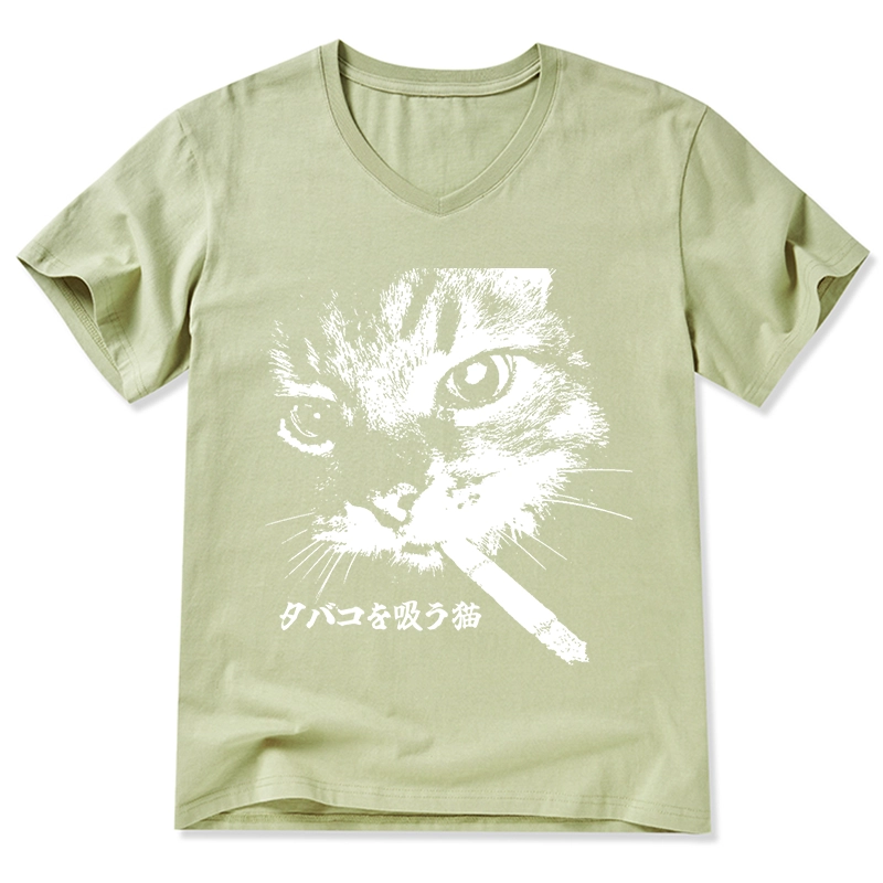 Tokyo-Tiger Retro Cat Smoking V-Neck Classic T-Shirt