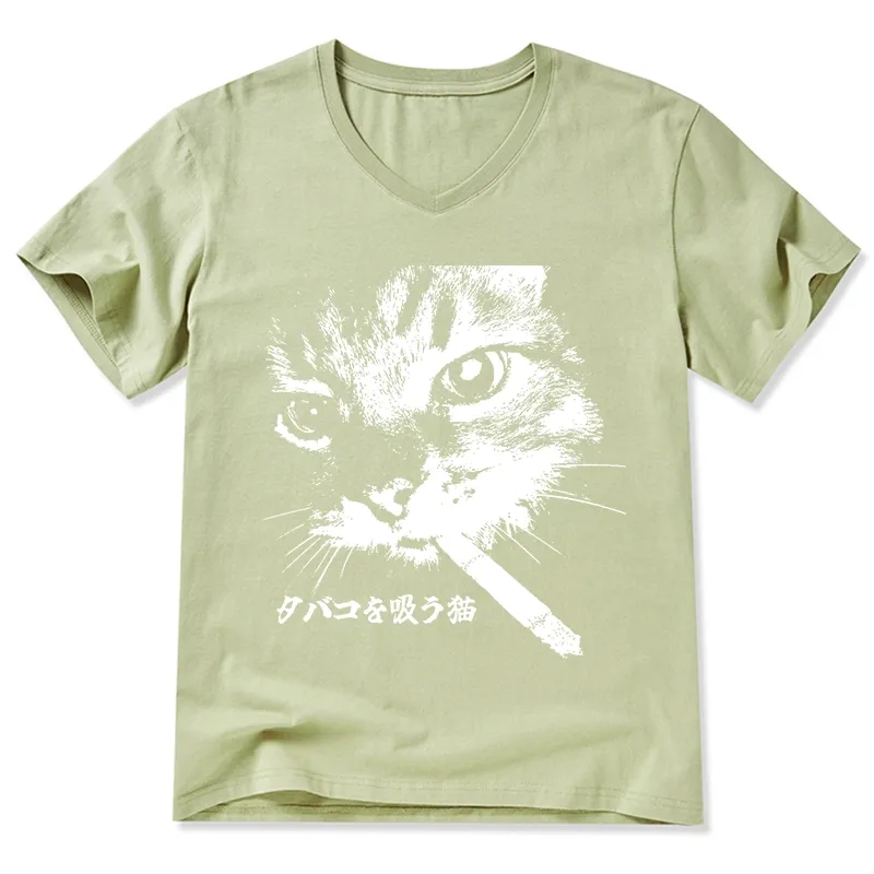 Tokyo-Tiger Retro Cat Smoking V-Neck Classic T-Shirt