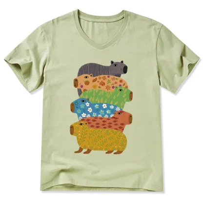 Tokyo-Tiger Colorful Capybaras V-Neck Classic T-Shirt