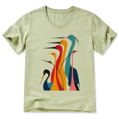 Tokyo-Tiger Various Types Of Cranes V-Neck Classic T-Shirt
