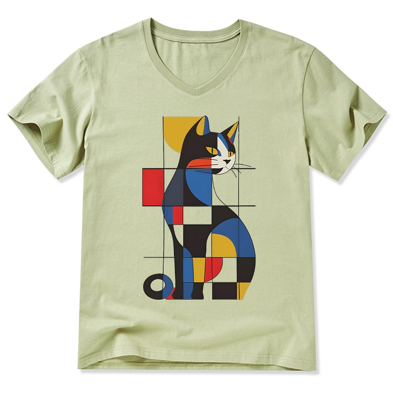 Tokyo-Tiger Mondrian Cat V-Neck Classic T-Shirt