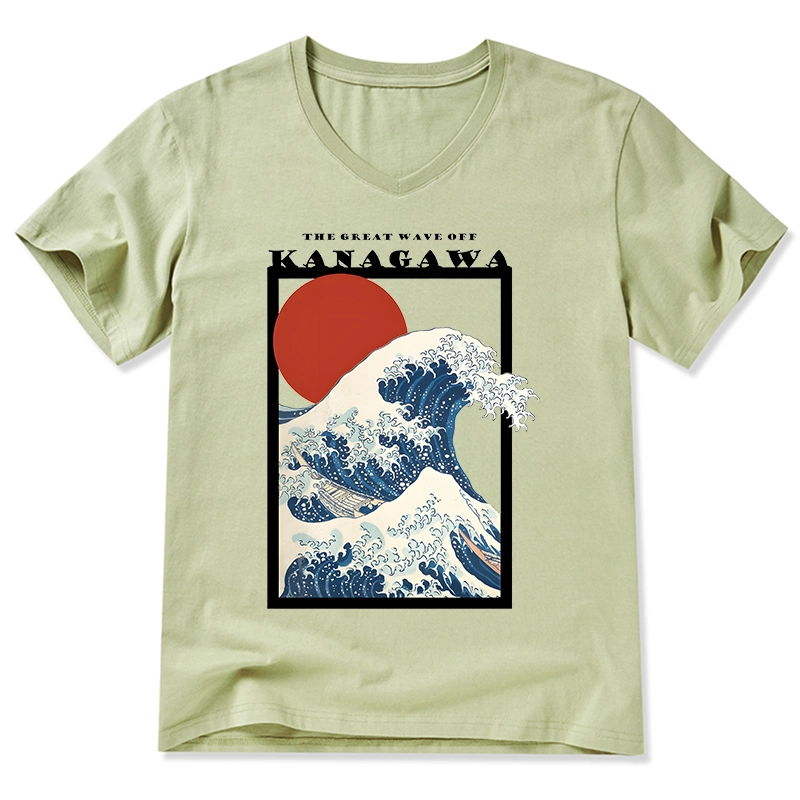 Tokyo-Tiger Minimalist Ukiyo-e Waves V-Neck Classic T-Shirt