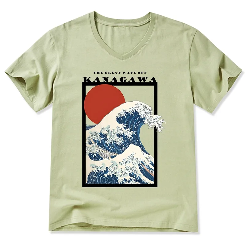 Tokyo-Tiger Minimalist Ukiyo-e Waves V-Neck Classic T-Shirt