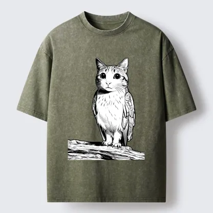 Tokyo-Tiger Funny Cat Owl Fusion Art Washed T-Shirt