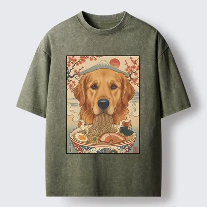 Tokyo-Tiger Japanese Style Dog Ramen Meme Washed T-Shirt