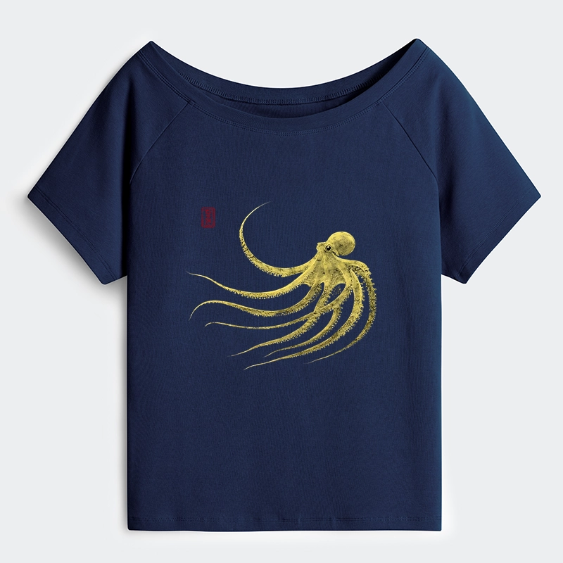 Tokyo-Tiger Retro Octopus Japanese Off Shoulder T-Shirt