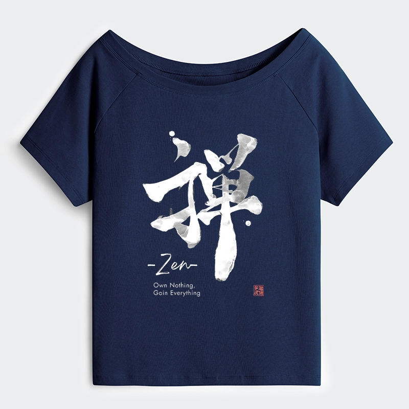 Tokyo-Tiger Zen Texts Off Shoulder T-Shirt