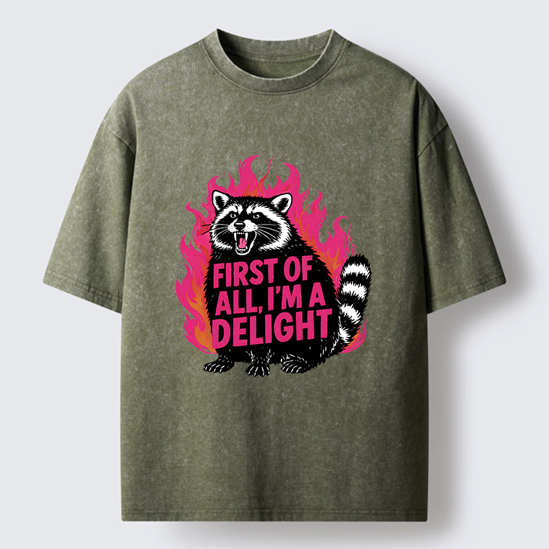 Tokyo-Tiger Angry Raccoon Funny Washed T-Shirt