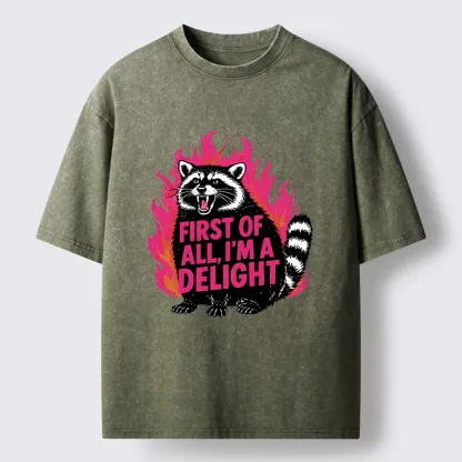 Tokyo-Tiger Angry Raccoon Funny Washed T-Shirt