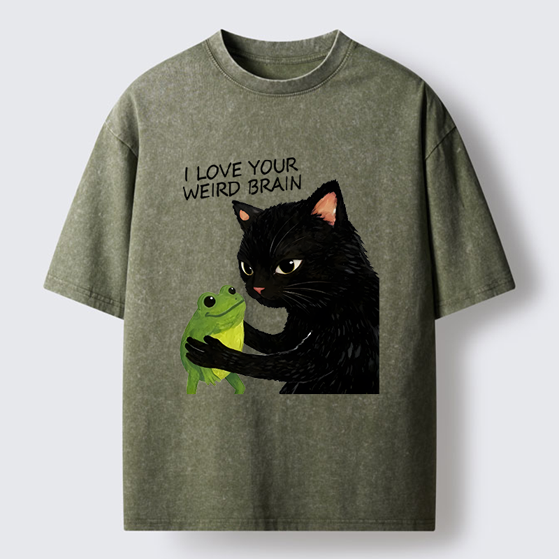 Tokyo-Tiger Cat Eats Frog Washed T-Shirt
