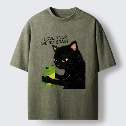 Tokyo-Tiger Cat Eats Frog Washed T-Shirt