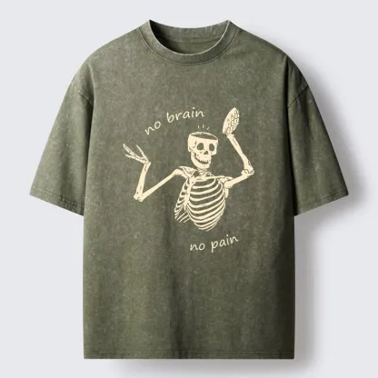 Tokyo-Tiger Skeletons Feel No Pain Washed T-Shirt