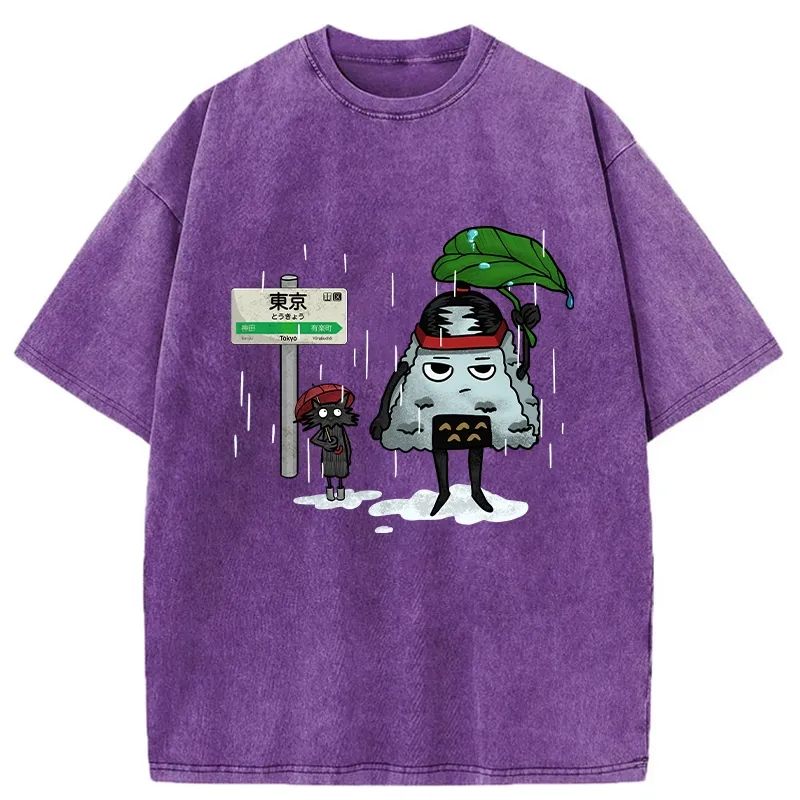 Tokyo-Tiger Onigiri On Lotus Leaf Washed T-Shirt