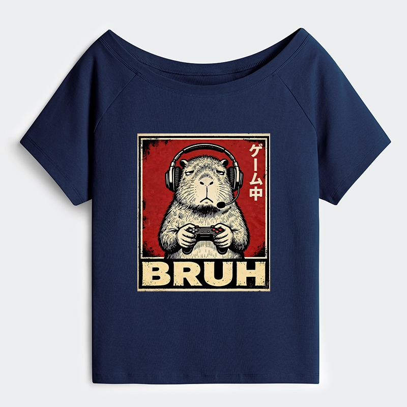 Tokyo-Tiger Funny Capybara Playing Games Off Shoulder T-Shirt