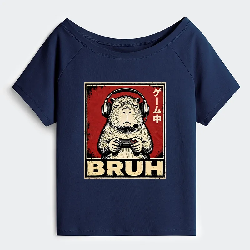 Tokyo-Tiger Funny Capybara Playing Games Off Shoulder T-Shirt Sale