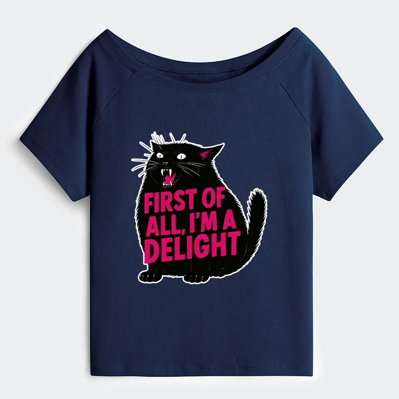 Tokyo-Tiger Roaring Black Cat Off Shoulder T-Shirt