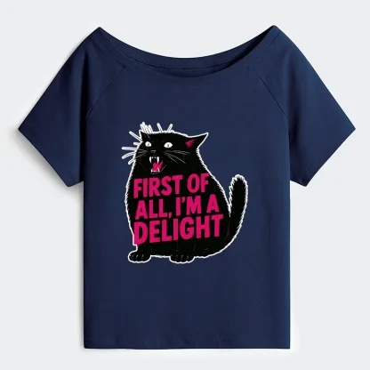 Tokyo-Tiger Roaring Black Cat Off Shoulder T-Shirt