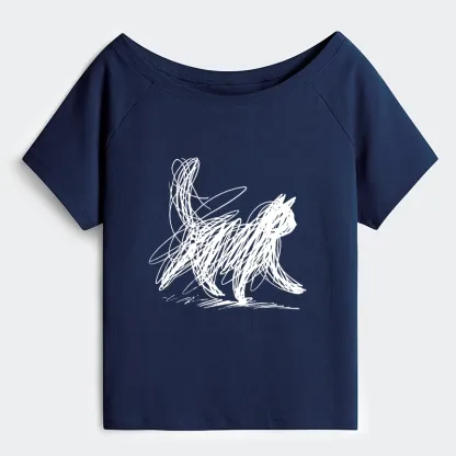 Tokyo-Tiger Minimalist Cat Art Off Shoulder T-Shirt