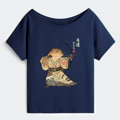 Tokyo-Tiger Capybara Archery Off Shoulder T-Shirt