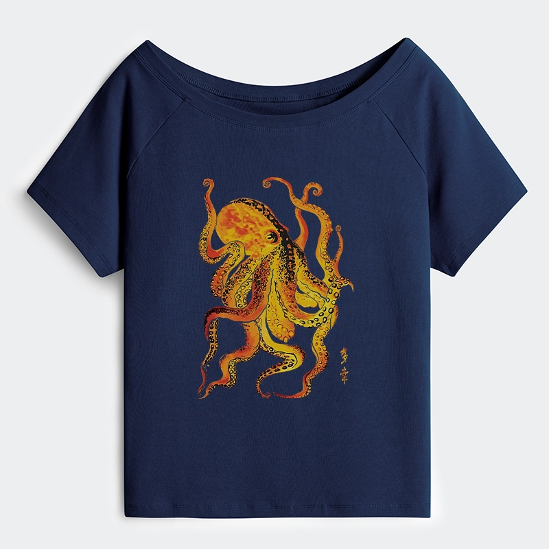 Tokyo-Tiger Deep Sea Gorgeous Octopus Off Shoulder T-Shirt