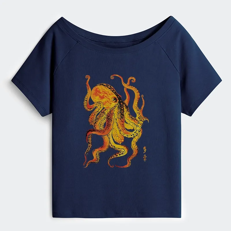 Tokyo-Tiger Deep Sea Gorgeous Octopus Off Shoulder T-Shirt