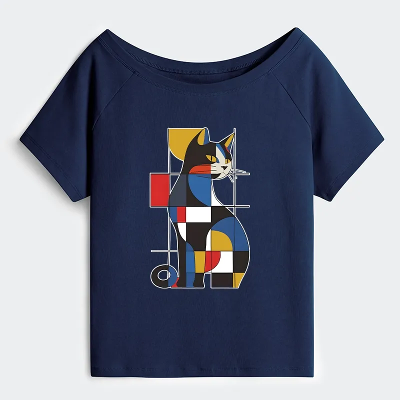 Tokyo-Tiger Mondrian Cat Off Shoulder T-Shirt