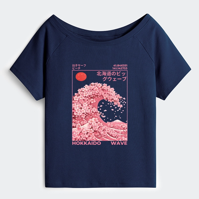 Tokyo-Tiger Sakura Wave Off Shoulder T-Shirt