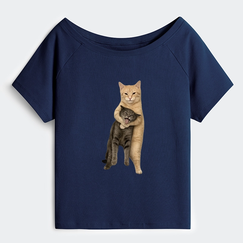 Tokyo-Tiger Orange Cat’s Tight Embrace Off Shoulder T-Shirt
