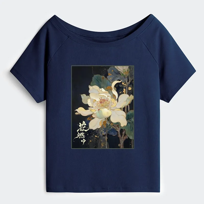 Tokyo-Tiger Lotus Adorned With Golden Specks Off Shoulder T-Shirt Sale