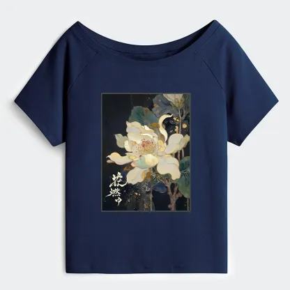 Tokyo-Tiger Lotus Adorned With Golden Specks Off Shoulder T-Shirt