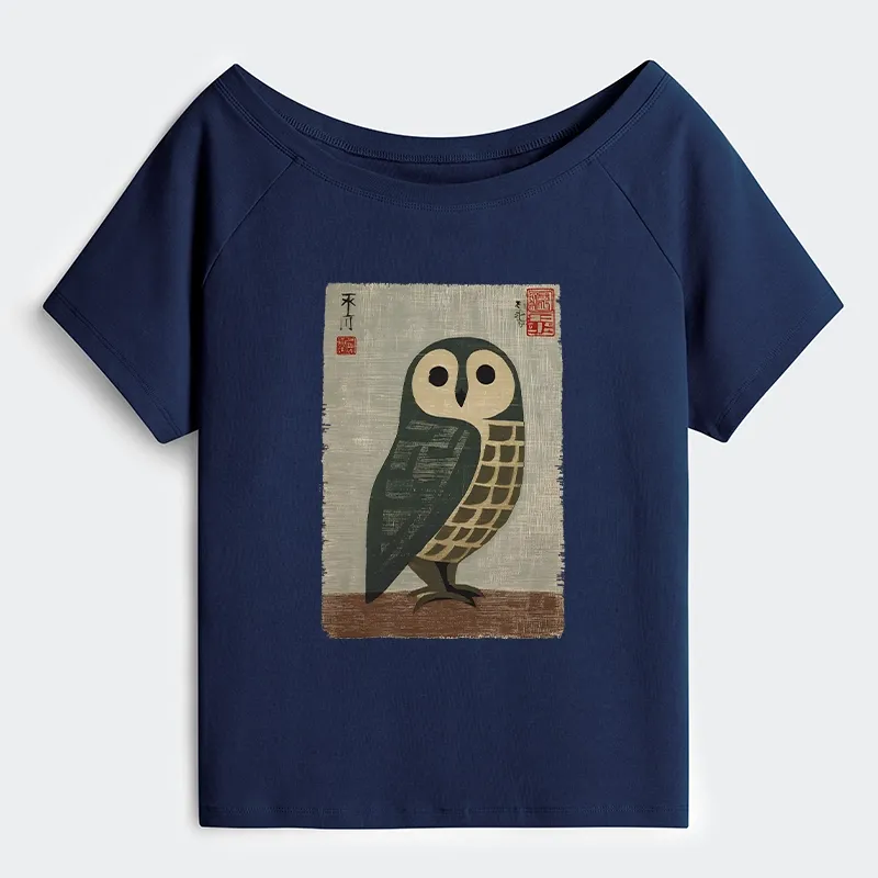 Tokyo-Tiger Traditional Owl In Japanese Art Off Shoulder T-Shirt