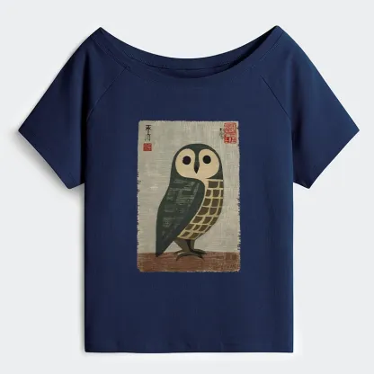 Tokyo-Tiger Traditional Owl In Japanese Art Off Shoulder T-Shirt