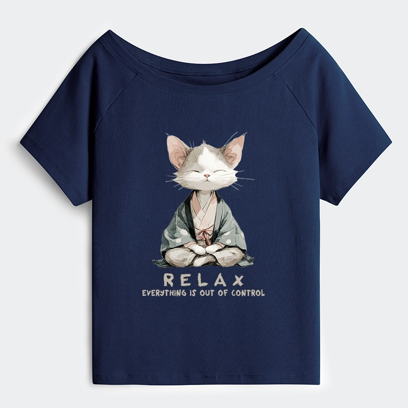 Tokyo-Tiger Zen Cat Relaxation，Everything's Out Of Control Off Shoulder T-Shirt