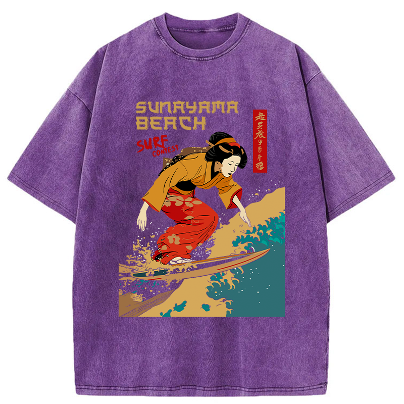 Tokyo-Tiger Surfing Geisha Washed T-Shirt