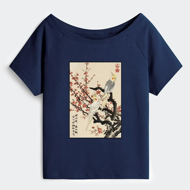 Tokyo-Tiger Whispers of Silent Blossoms Off Shoulder T-Shirt
