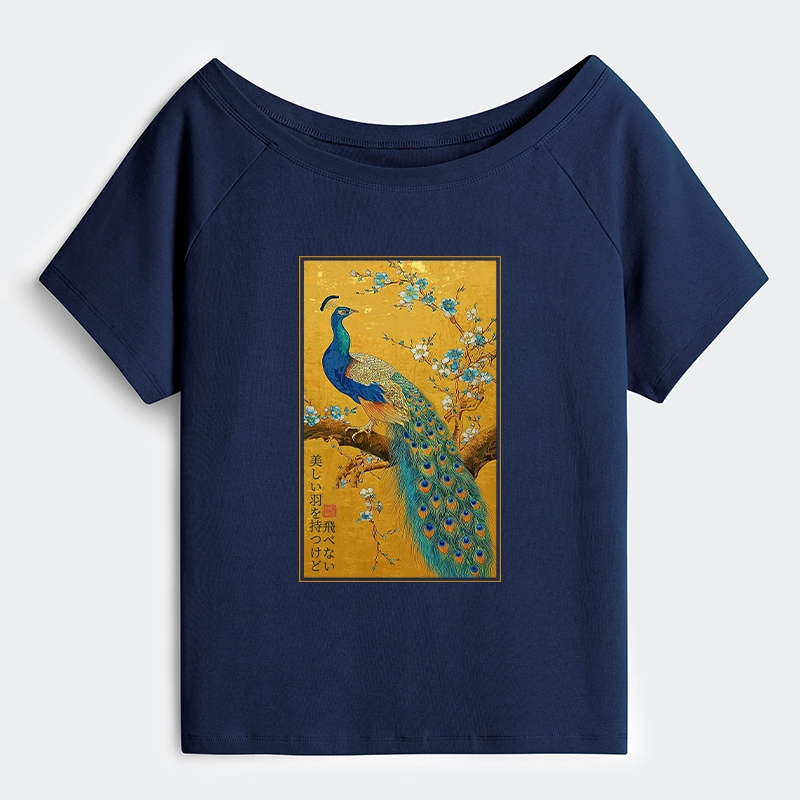 Tokyo-Tiger The Peacock's Silent Elegance Off Shoulder T-Shirt