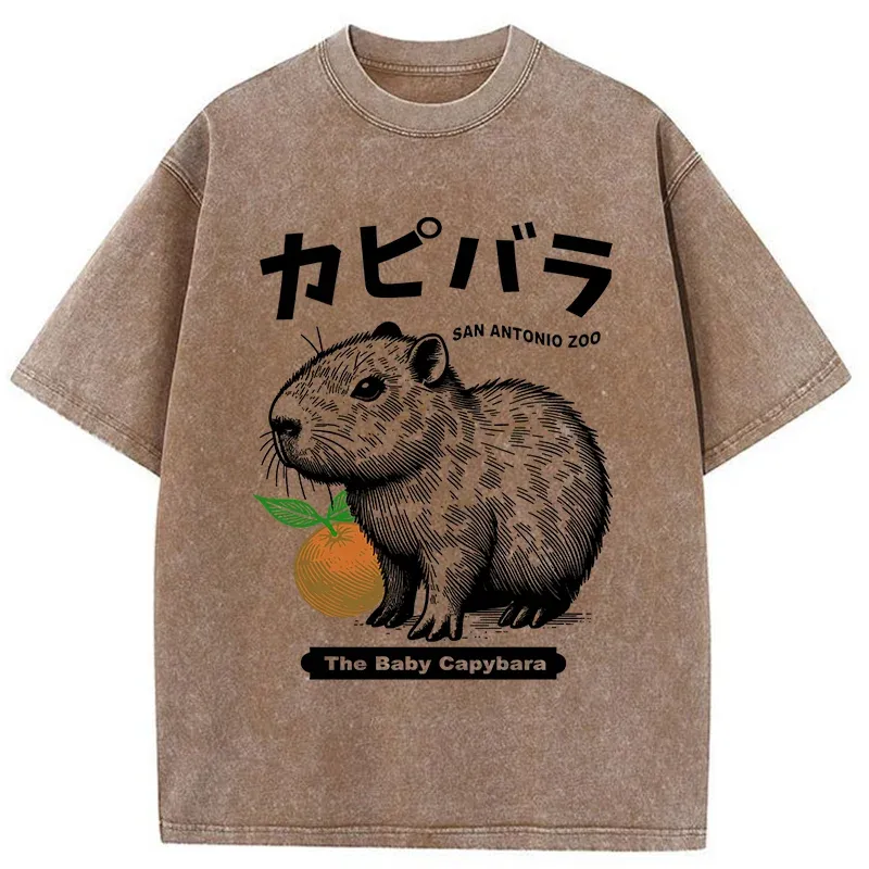 Tokyo-Tiger Cute Baby Capybara Washed T-Shirt