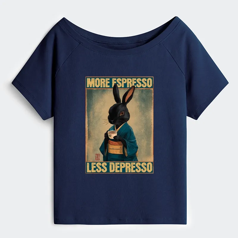 Tokyo-Tiger More Espresso Less Depresso Rabbit Off Shoulder T-Shirt