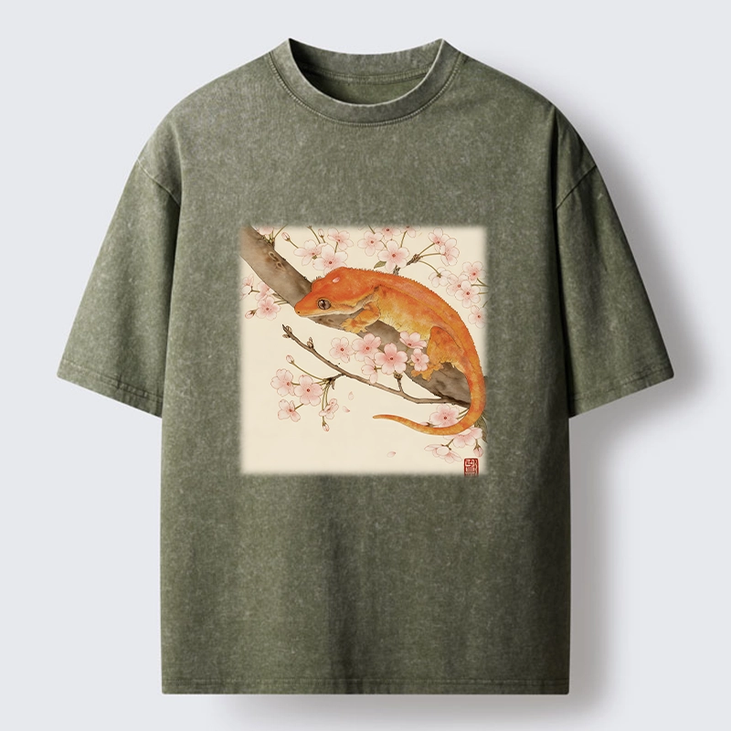 Tokyo-Tiger Sakura Gecko Japanese Washed T-Shirt