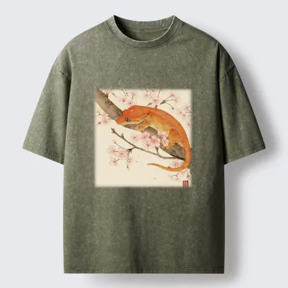Tokyo-Tiger Sakura Gecko Japanese Washed T-Shirt