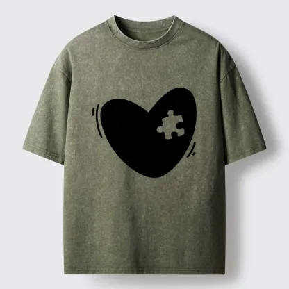 Tokyo-Tiger Cute Heart Puzzle Washed T-Shirt
