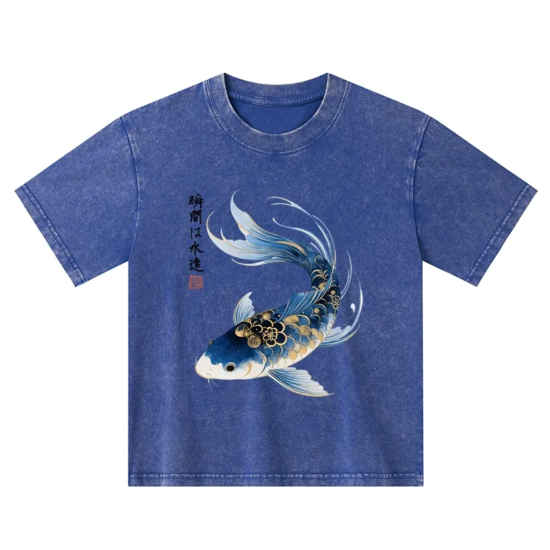 Tokyo-Tiger Elegant Koi Fish Watercolor Art Kids Washed T-Shirt