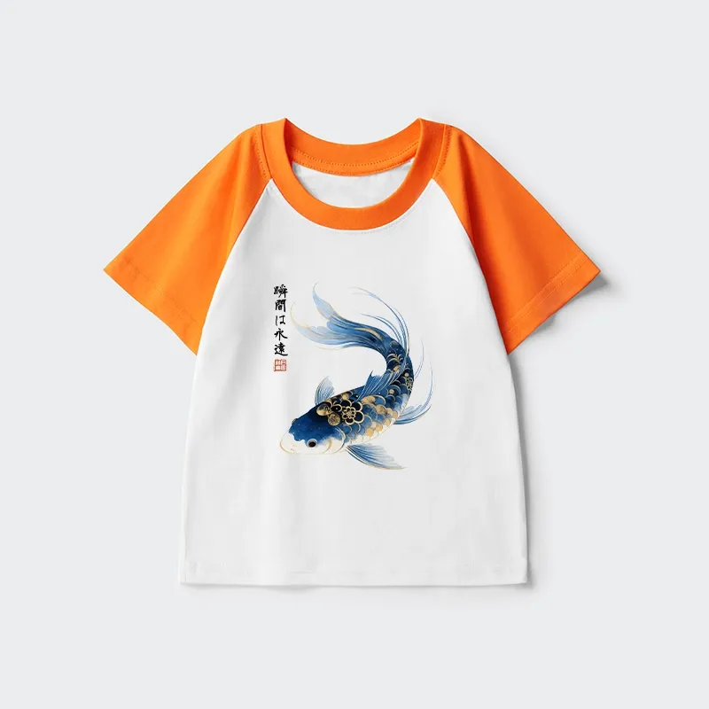 Tokyo-Tiger Elegant Koi Fish Watercolor Art Kids Raglan T-shirt