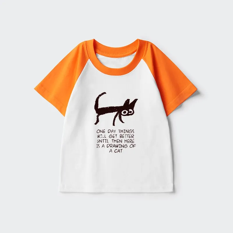 Tokyo-Tiger Cat Cheer Up Drawing Kids Raglan T-shirt