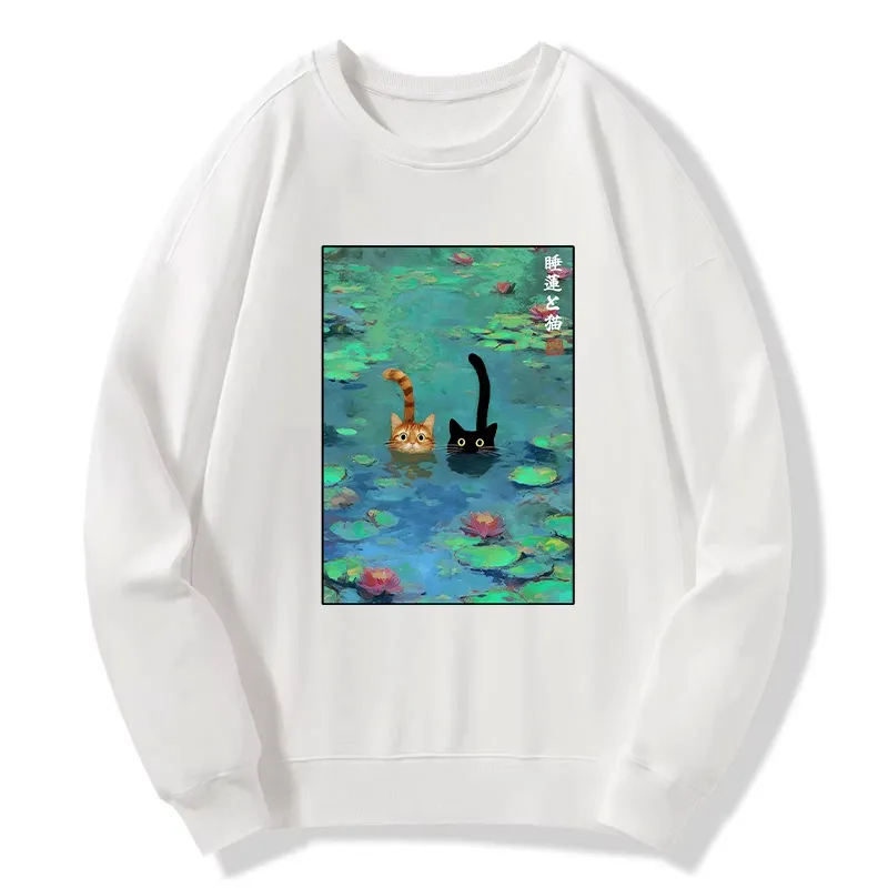 Tokyo-Tiger Funny Cats Swimming In Lilies Classic Sweatshirt Sale