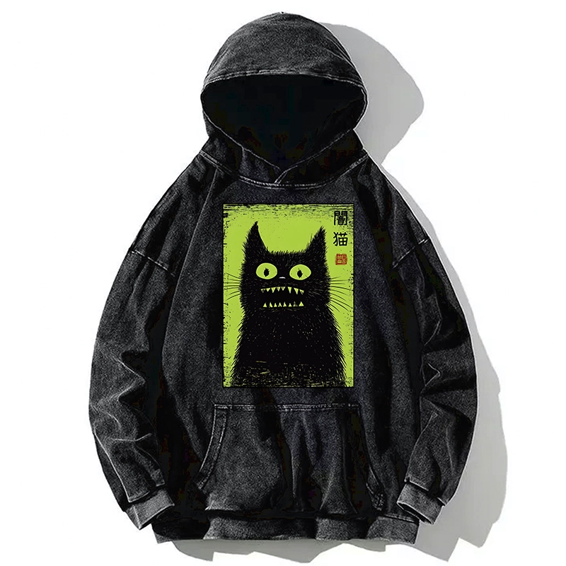 Tokyo-Tiger Spooky Black Cat Japanese Washed Hoodie