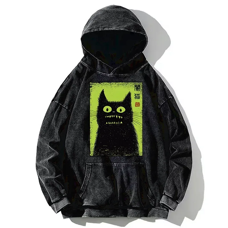 Tokyo-Tiger Spooky Black Cat Japanese Washed Hoodie Sale